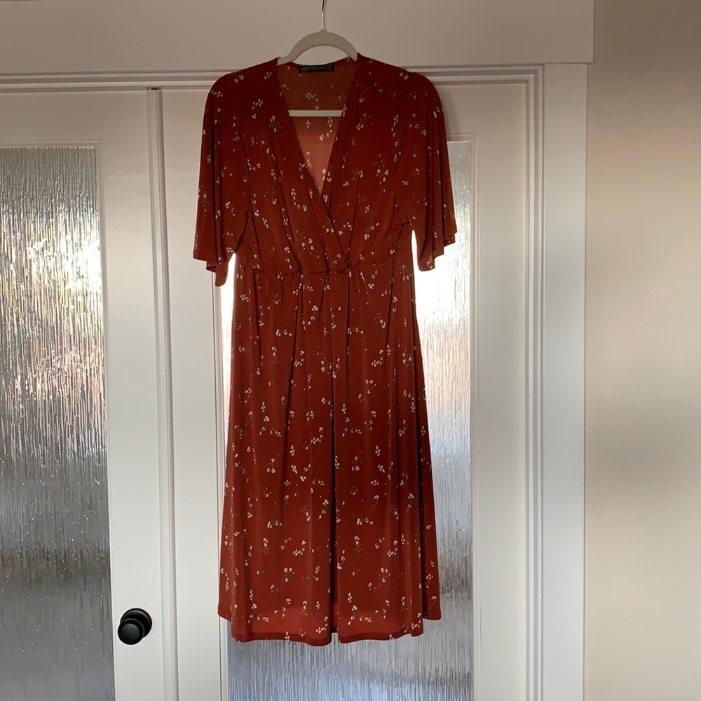 Empire Waist Short Sleeve Floral Midi Dress